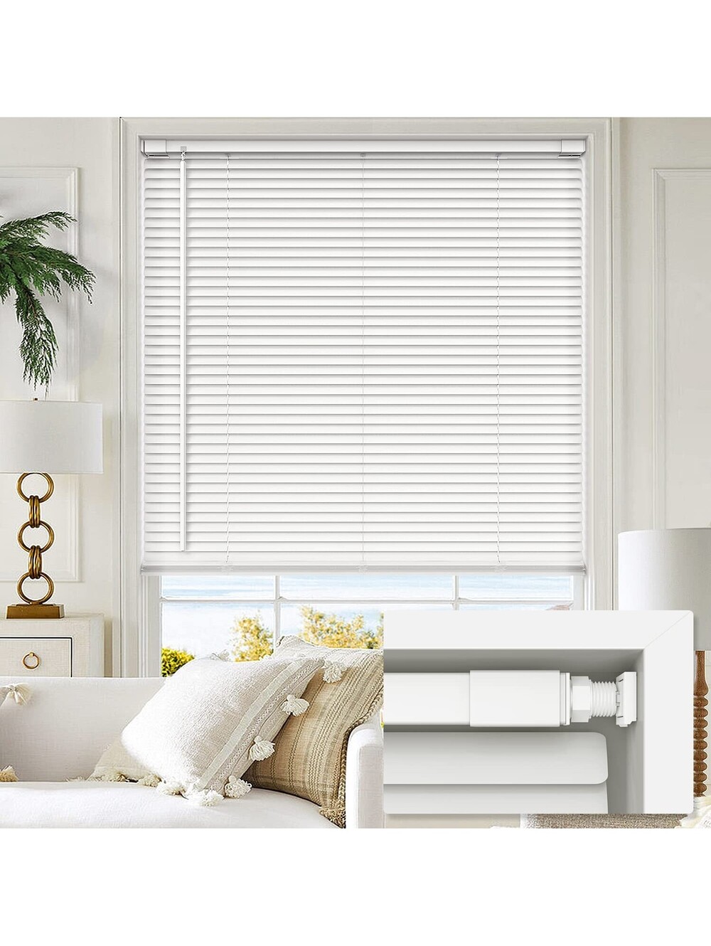 LazBlinds No Tools No Drill Cordless 1" Vinyl Mini Blinds 30" W x 72" H – White